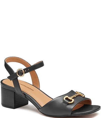 Johnston & Murphy Women's Edith Leather Bit Buckle Ankle Strap Stack Heel Sandals