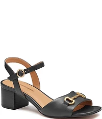 Johnston & Murphy Women's Edith Leather Bit Buckle Ankle Strap Stack Heel Sandals