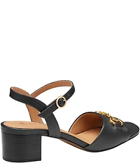 Johnston & Murphy Women's Edith Leather Bit Buckle Ankle Strap Stack Heel Sandals