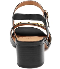 Johnston & Murphy Women's Edith Leather Bit Buckle Ankle Strap Stack Heel Sandals