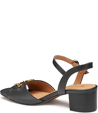 Johnston & Murphy Women's Edith Leather Bit Buckle Ankle Strap Stack Heel Sandals