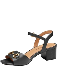 Johnston & Murphy Women's Edith Leather Bit Buckle Ankle Strap Stack Heel Sandals