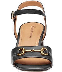 Johnston & Murphy Women's Edith Leather Bit Buckle Ankle Strap Stack Heel Sandals