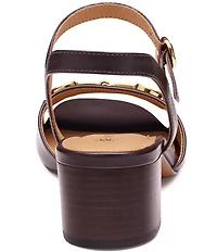 Johnston & Murphy Women's Edith Leather Bit Buckle Ankle Strap Stack Heel Sandals