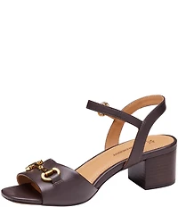 Johnston & Murphy Women's Edith Leather Bit Buckle Ankle Strap Stack Heel Sandals