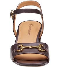 Johnston & Murphy Women's Edith Leather Bit Buckle Ankle Strap Stack Heel Sandals