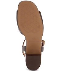 Johnston & Murphy Women's Edith Leather Bit Buckle Ankle Strap Stack Heel Sandals
