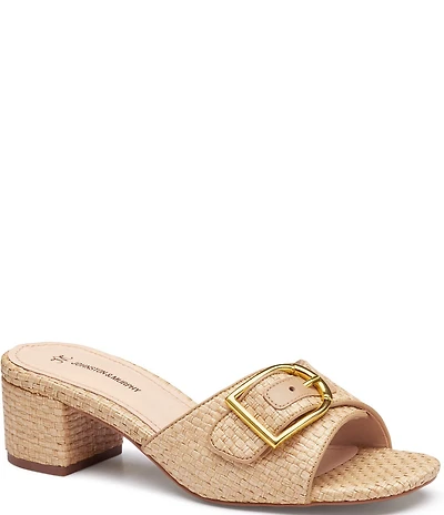 Johnston & Murphy Women's Edith Raffia Buckle Block Heel Slide Sandals
