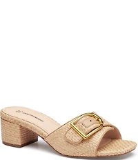 Johnston & Murphy Women's Edith Raffia Buckle Block Heel Slide Sandals