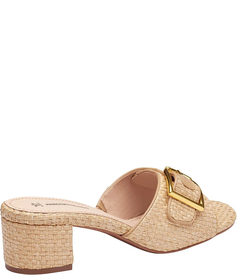 Johnston & Murphy Women's Edith Raffia Buckle Block Heel Slide Sandals