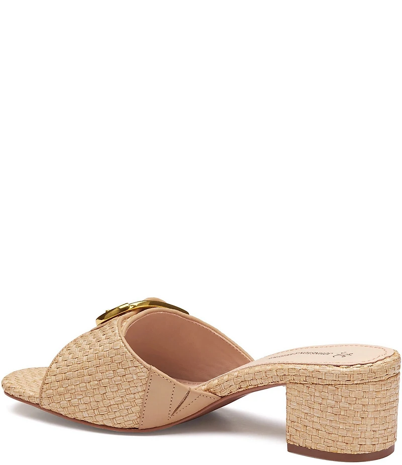 Johnston & Murphy Women's Edith Raffia Buckle Block Heel Slide Sandals