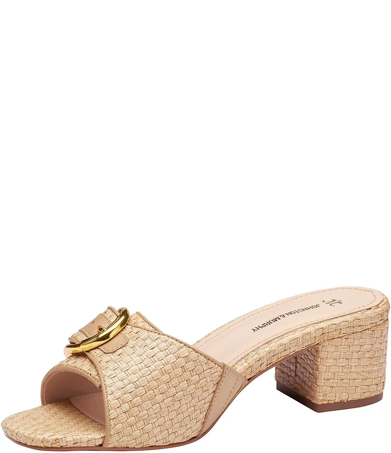 Johnston & Murphy Women's Edith Raffia Buckle Block Heel Slide Sandals