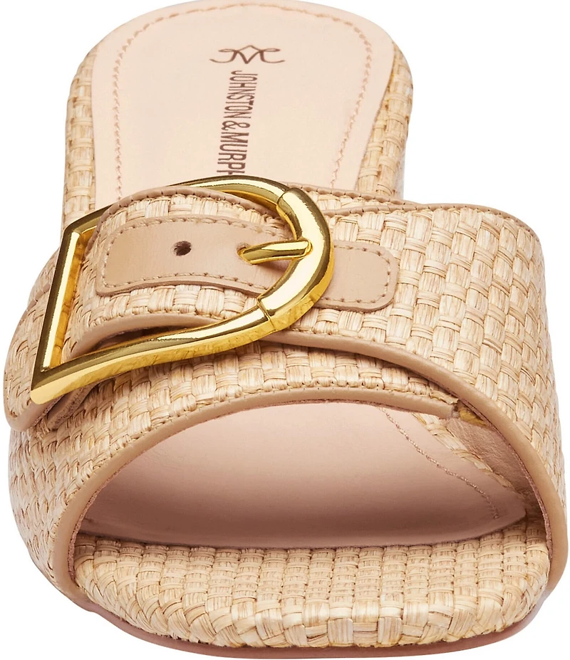 Johnston & Murphy Women's Edith Raffia Buckle Block Heel Slide Sandals
