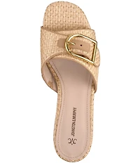Johnston & Murphy Women's Edith Raffia Buckle Block Heel Slide Sandals