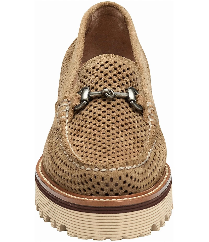 Johnston & Murphy Women's Emma Perforated Suede Bit Buckle Loafers