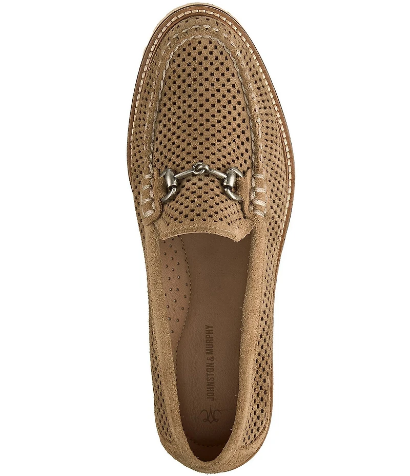 Johnston & Murphy Women's Emma Perforated Suede Bit Buckle Loafers