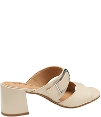 Johnston & Murphy Women's Everly Leather Buckle Hardware Banded Slides Sandals