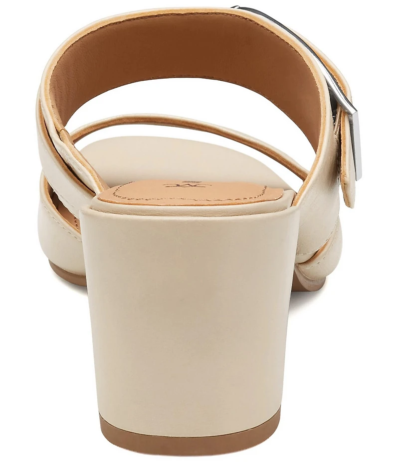 Johnston & Murphy Women's Everly Leather Buckle Hardware Banded Slides Sandals