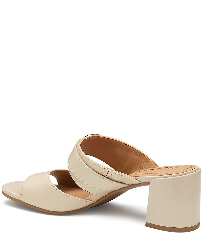 Johnston & Murphy Women's Everly Leather Buckle Hardware Banded Slides Sandals
