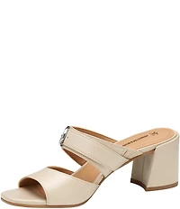 Johnston & Murphy Women's Everly Leather Buckle Hardware Banded Slides Sandals