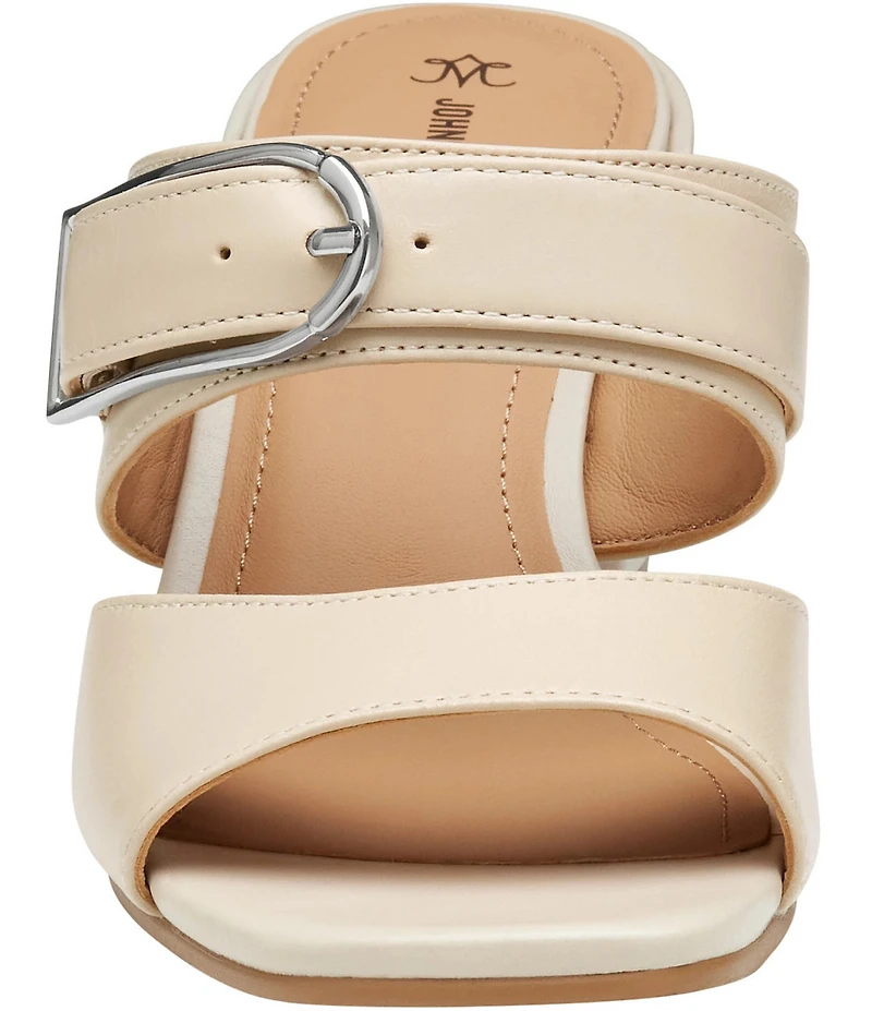 Johnston & Murphy Women's Everly Leather Buckle Hardware Banded Slides Sandals