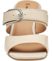 Johnston & Murphy Women's Everly Leather Buckle Hardware Banded Slides Sandals