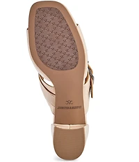 Johnston & Murphy Women's Everly Leather Buckle Hardware Banded Slides Sandals