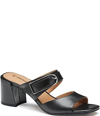Johnston & Murphy Women's Everly Leather Buckle Hardware Banded Slides Sandals