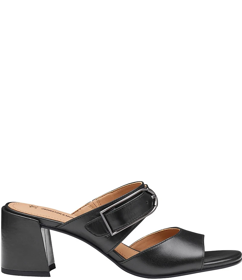 Johnston & Murphy Women's Everly Leather Buckle Hardware Banded Slides Sandals