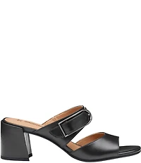 Johnston & Murphy Women's Everly Leather Buckle Hardware Banded Slides Sandals