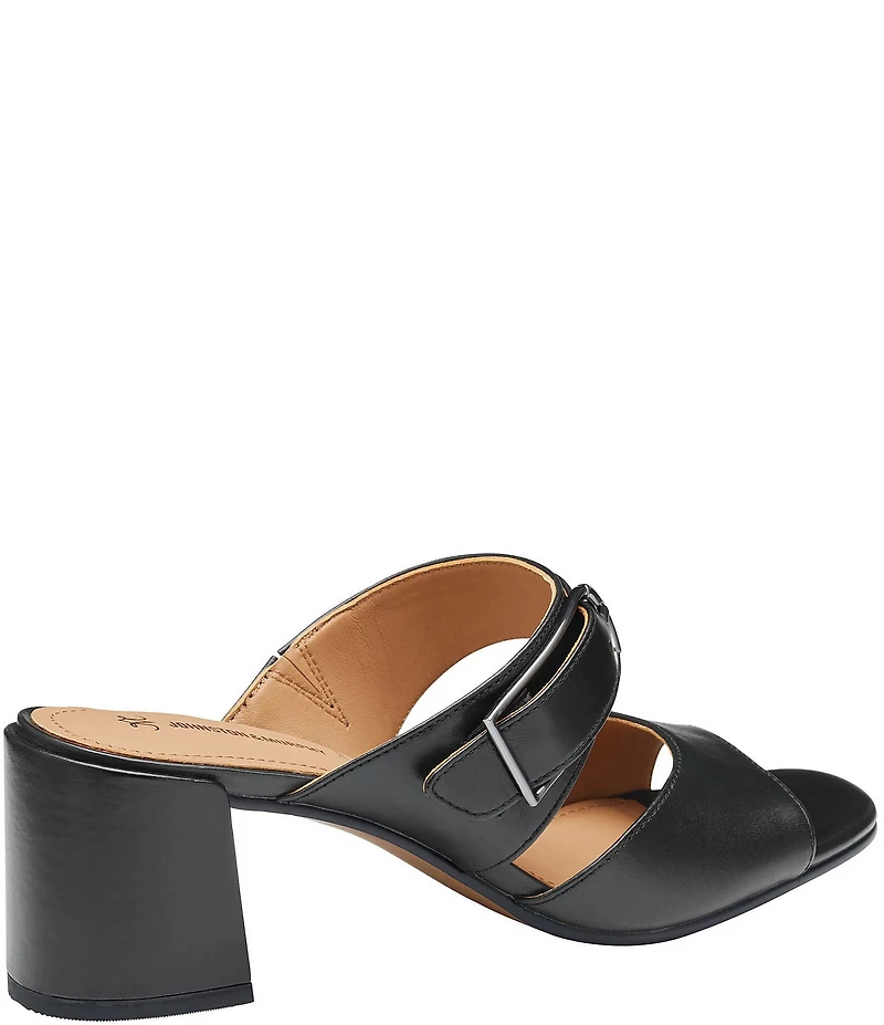 Johnston & Murphy Women's Everly Leather Buckle Hardware Banded Slides Sandals