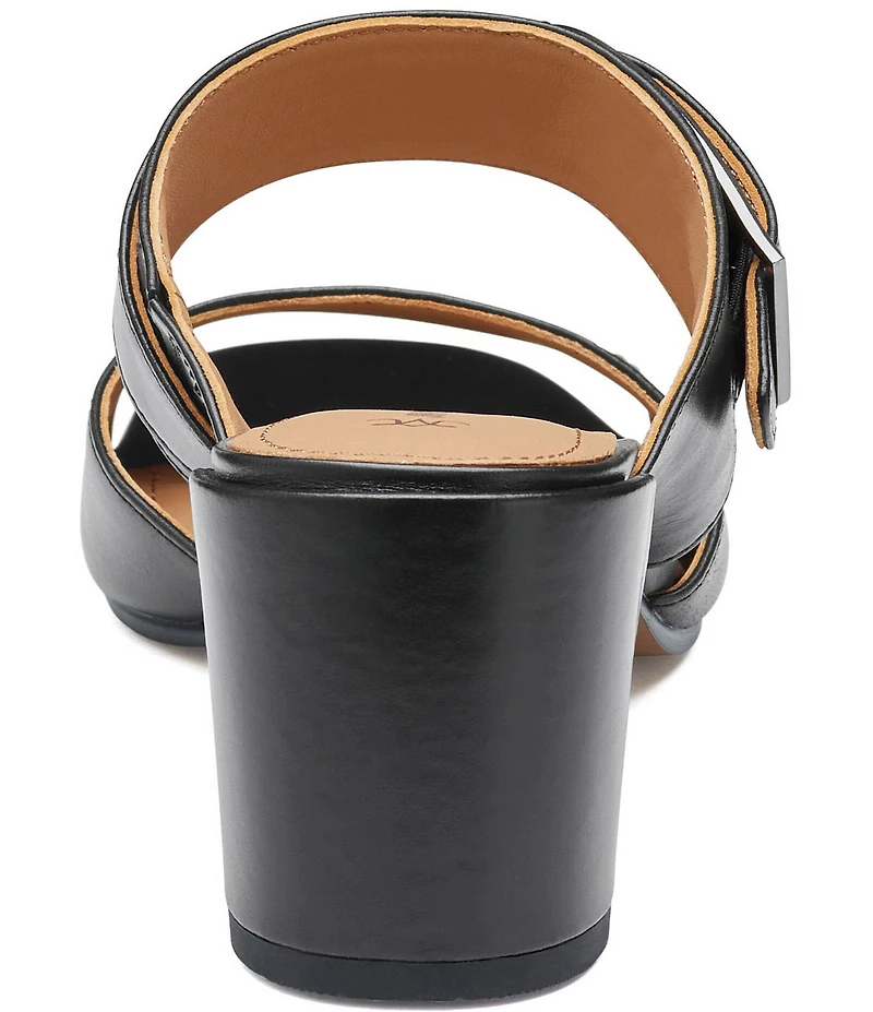 Johnston & Murphy Women's Everly Leather Buckle Hardware Banded Slides Sandals