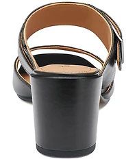 Johnston & Murphy Women's Everly Leather Buckle Hardware Banded Slides Sandals