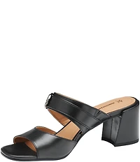 Johnston & Murphy Women's Everly Leather Buckle Hardware Banded Slides Sandals