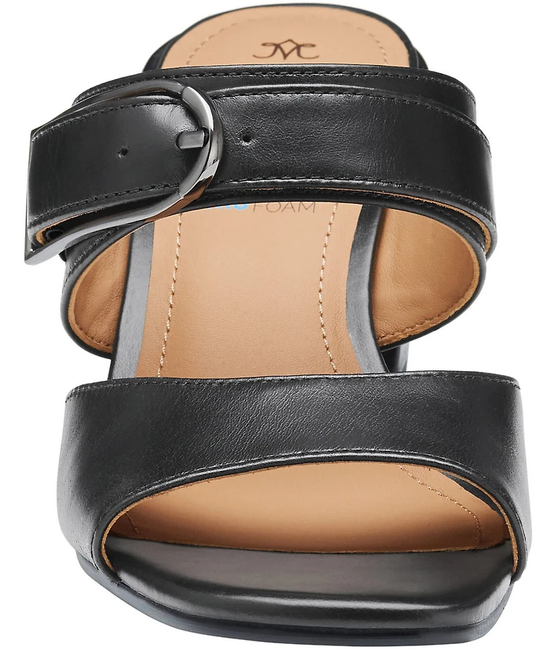 Johnston & Murphy Women's Everly Leather Buckle Hardware Banded Slides Sandals