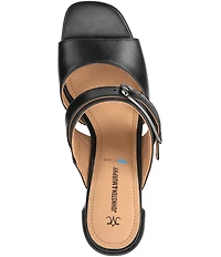 Johnston & Murphy Women's Everly Leather Buckle Hardware Banded Slides Sandals