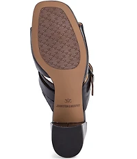 Johnston & Murphy Women's Everly Leather Buckle Hardware Banded Slides Sandals