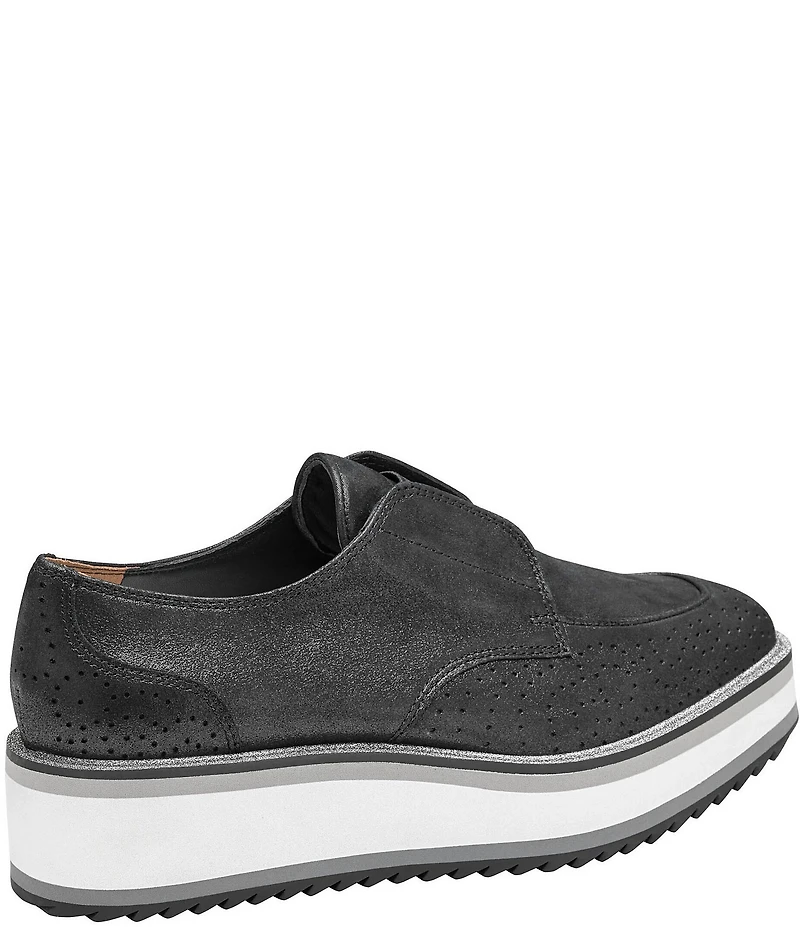 Johnston & Murphy Women's Gracelyn Soft Metallic Suede Perforated Detail Platform Oxfords