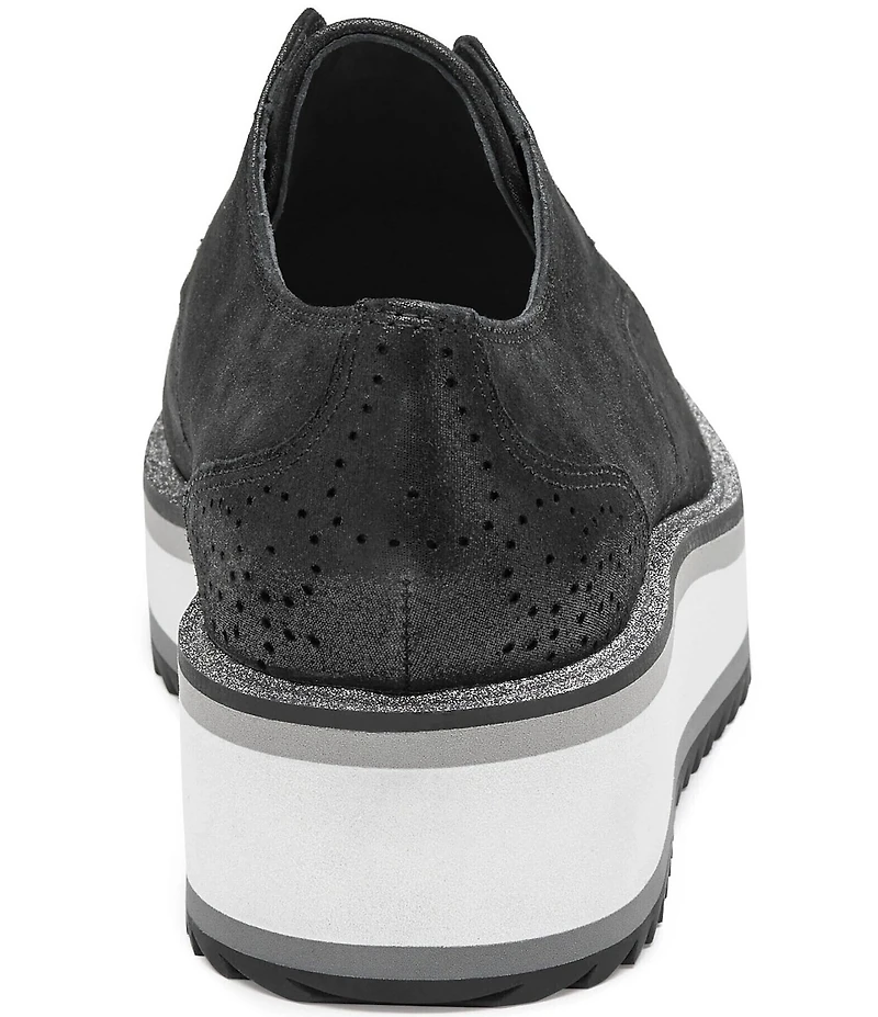 Johnston & Murphy Women's Gracelyn Soft Metallic Suede Perforated Detail Platform Oxfords