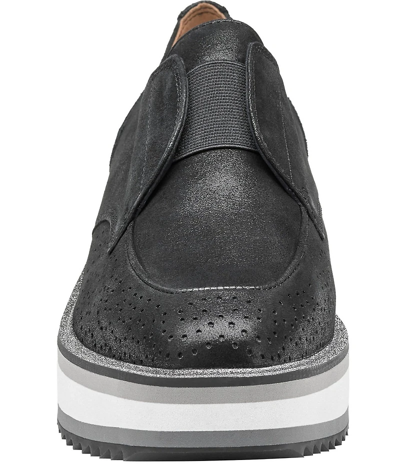 Johnston & Murphy Women's Gracelyn Soft Metallic Suede Perforated Detail Platform Oxfords