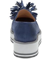 Johnston & Murphy Women's Gracelyn Tassel Leather Platform Wedge Loafers