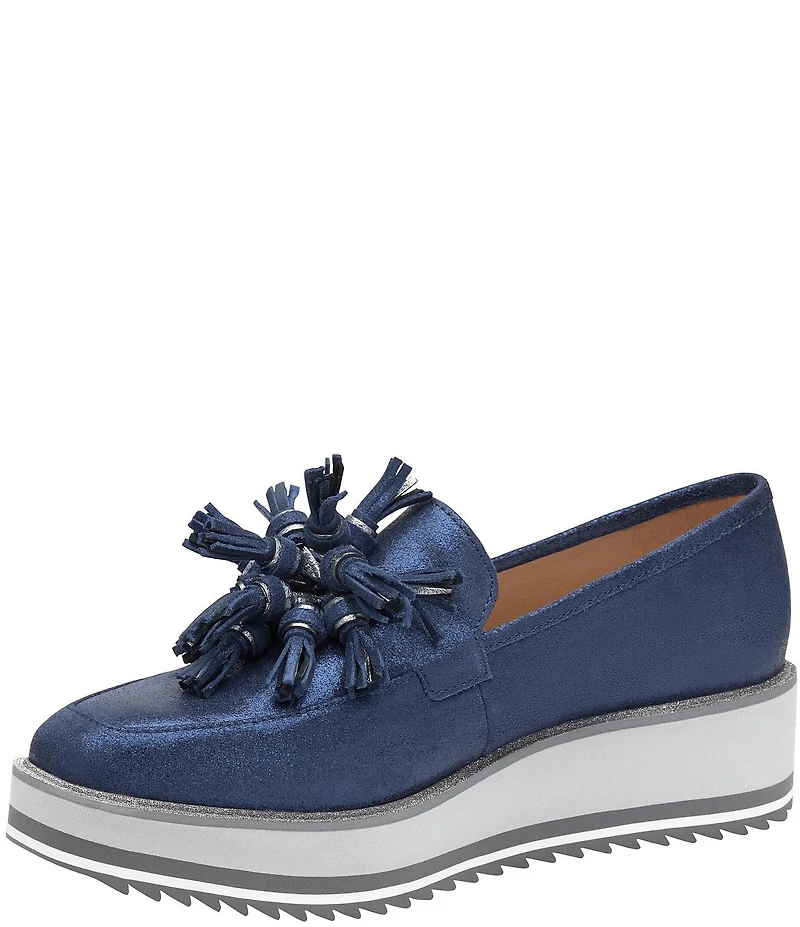 Johnston & Murphy Women's Gracelyn Tassel Leather Platform Wedge Loafers