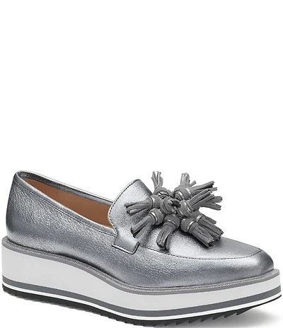 Johnston & Murphy Women's Gracelyn Tassel Leather Platform Wedge Loafers