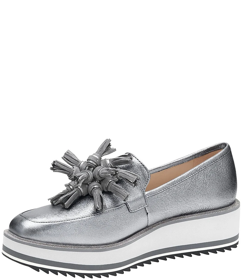 Johnston & Murphy Women's Gracelyn Tassel Leather Platform Wedge Loafers