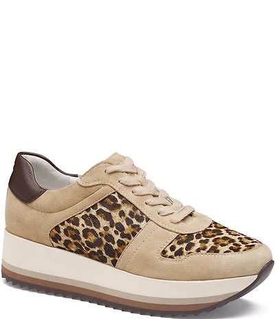 Johnston & Murphy Women's Gracie Leopard Print Calf Hair Suede Sneakers
