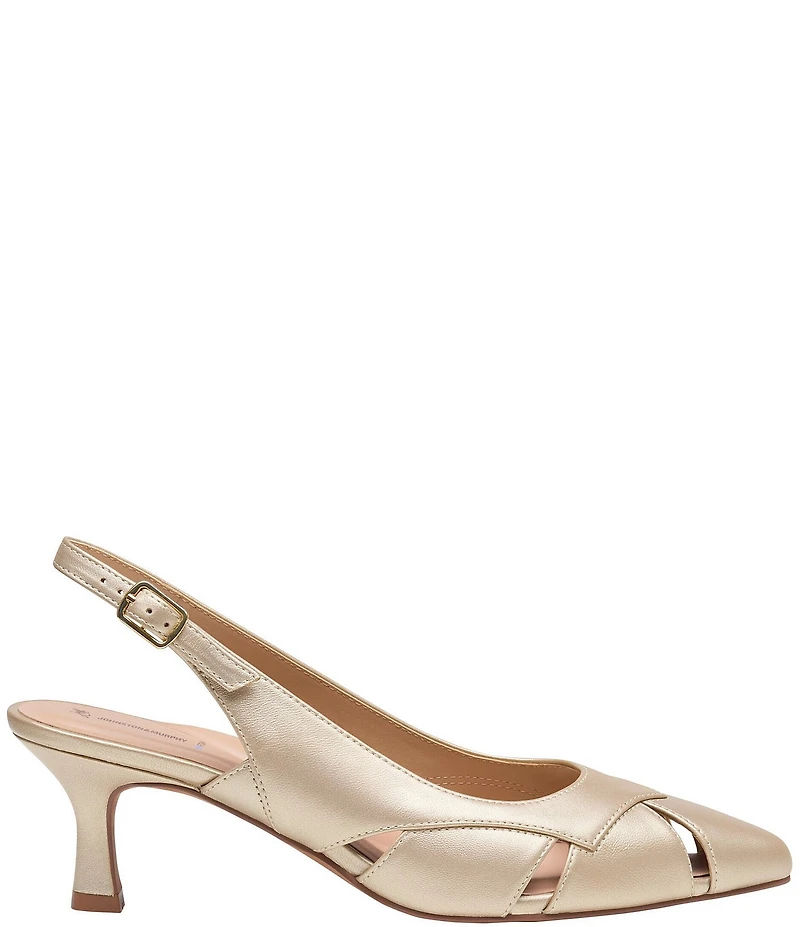 Johnston & Murphy Women's Lindsey Leather Cut-Out Slingback Kitten Pumps