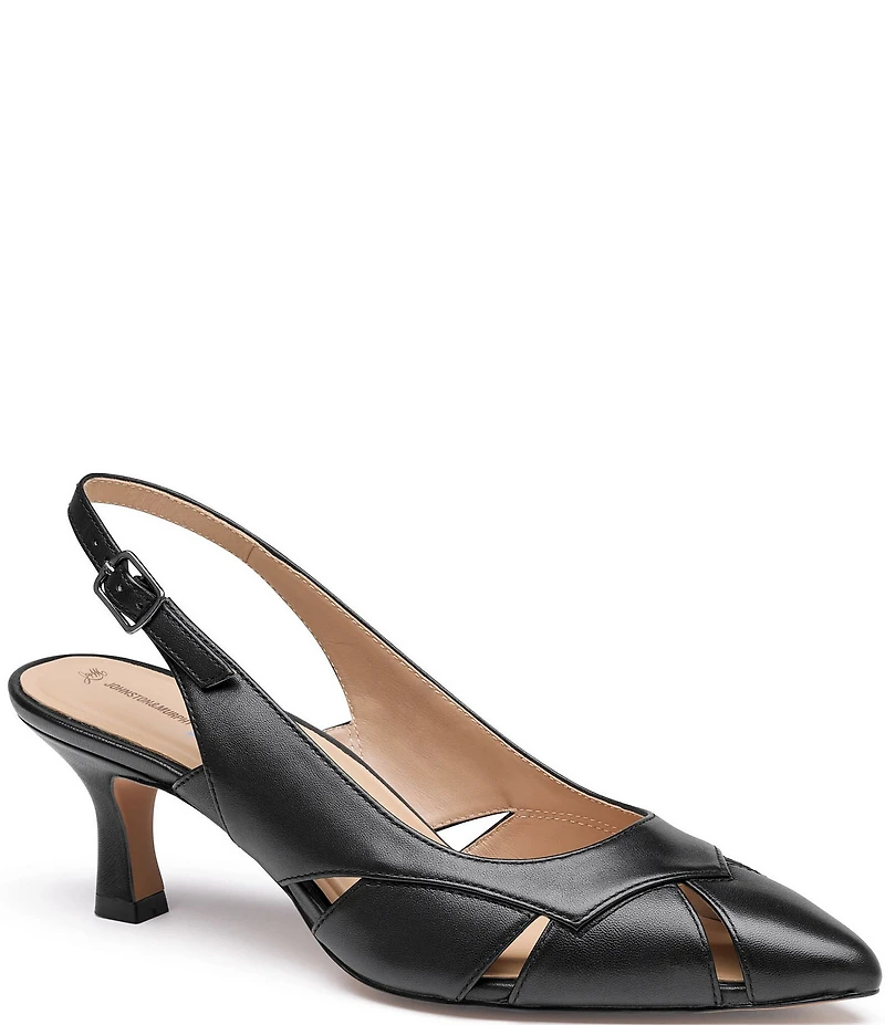 Johnston & Murphy Women's Lindsey Leather Cut-Out Slingback Kitten Pumps