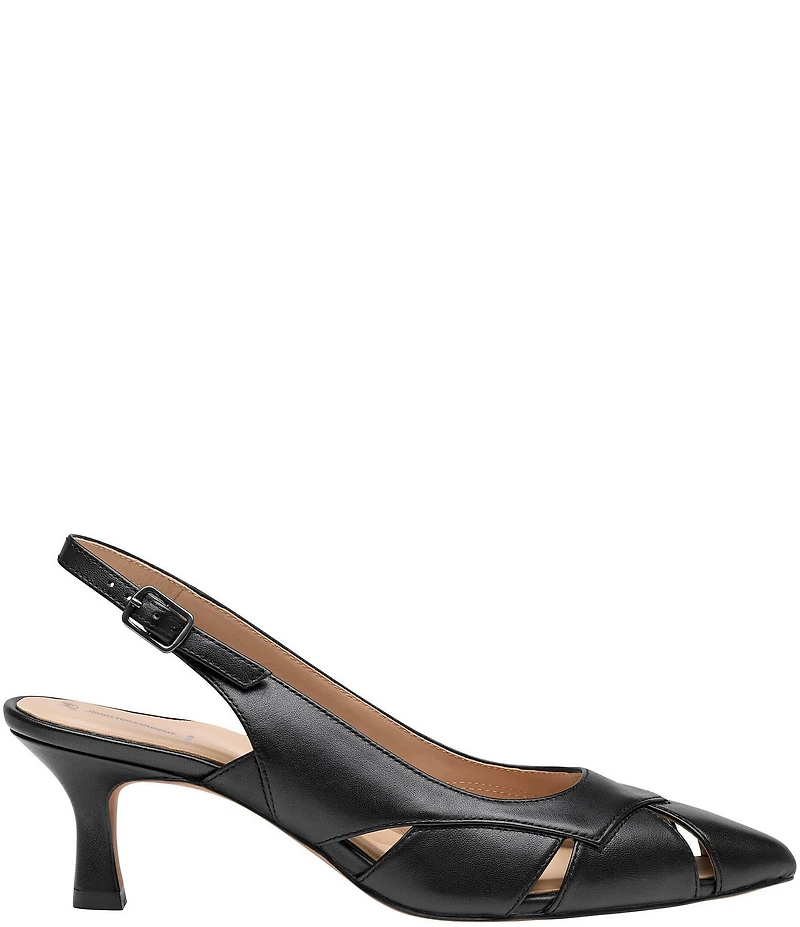 Johnston & Murphy Women's Lindsey Leather Cut-Out Slingback Kitten Pumps