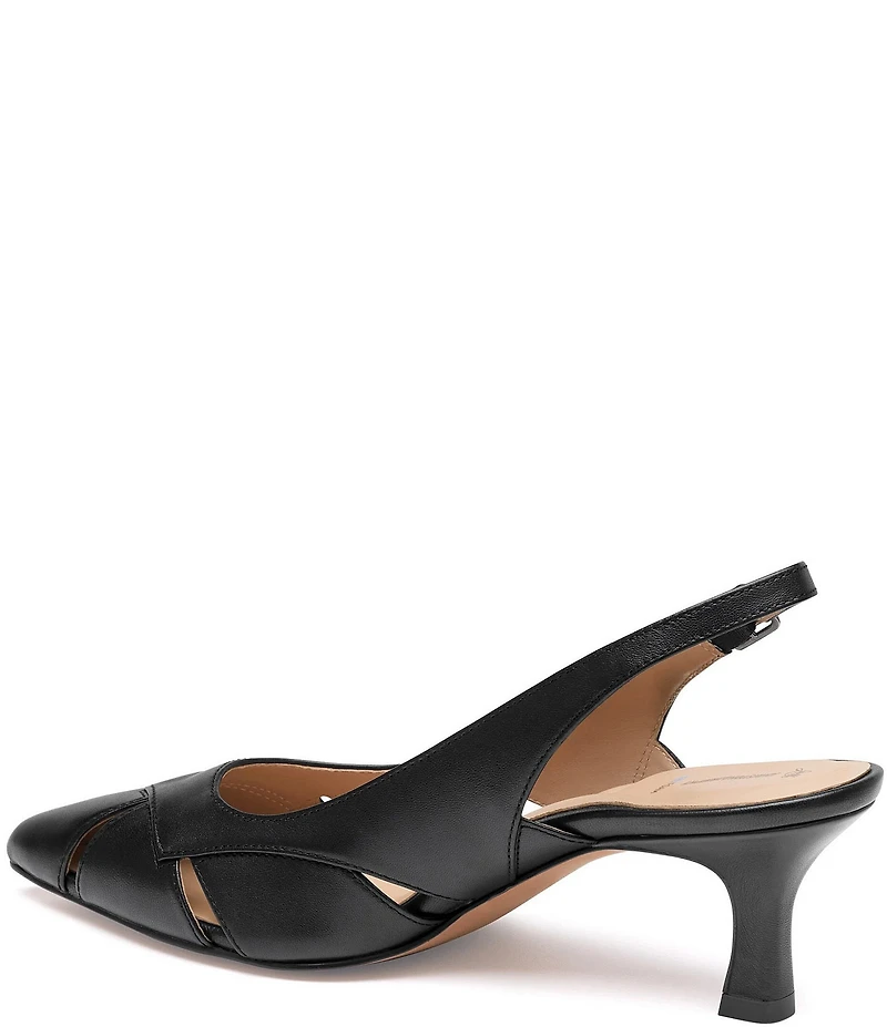 Johnston & Murphy Women's Lindsey Leather Cut-Out Slingback Kitten Pumps