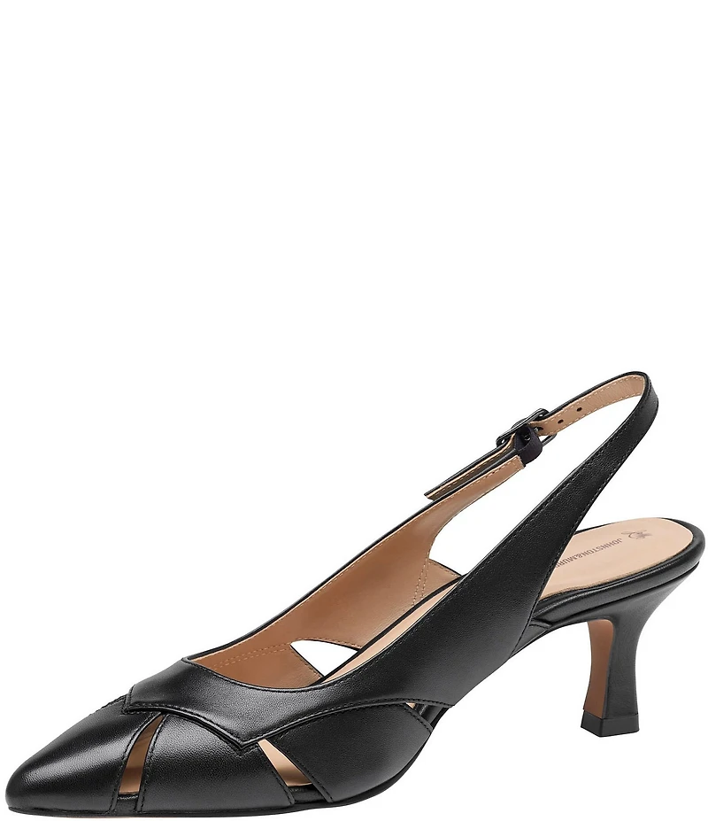 Johnston & Murphy Women's Lindsey Leather Cut-Out Slingback Kitten Pumps